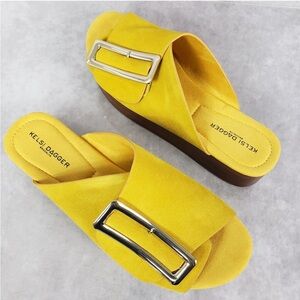 Kelsi Dagger Brooklyn Yellow Suede Platform Buckle Slide Sandals 6.5